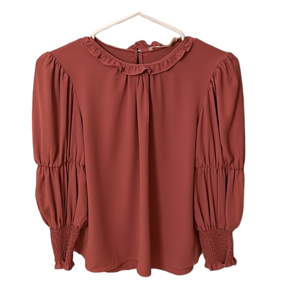 Amanda Uprichard Salmon Colored Longsleeve Pleated Ruffle Top Size XS (0-2)